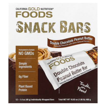 California Gold Nutrition, Foods, Double Chocolate Peanut Butter Flavor Bars, 12 Bars, 1.4 oz (40 g) Each