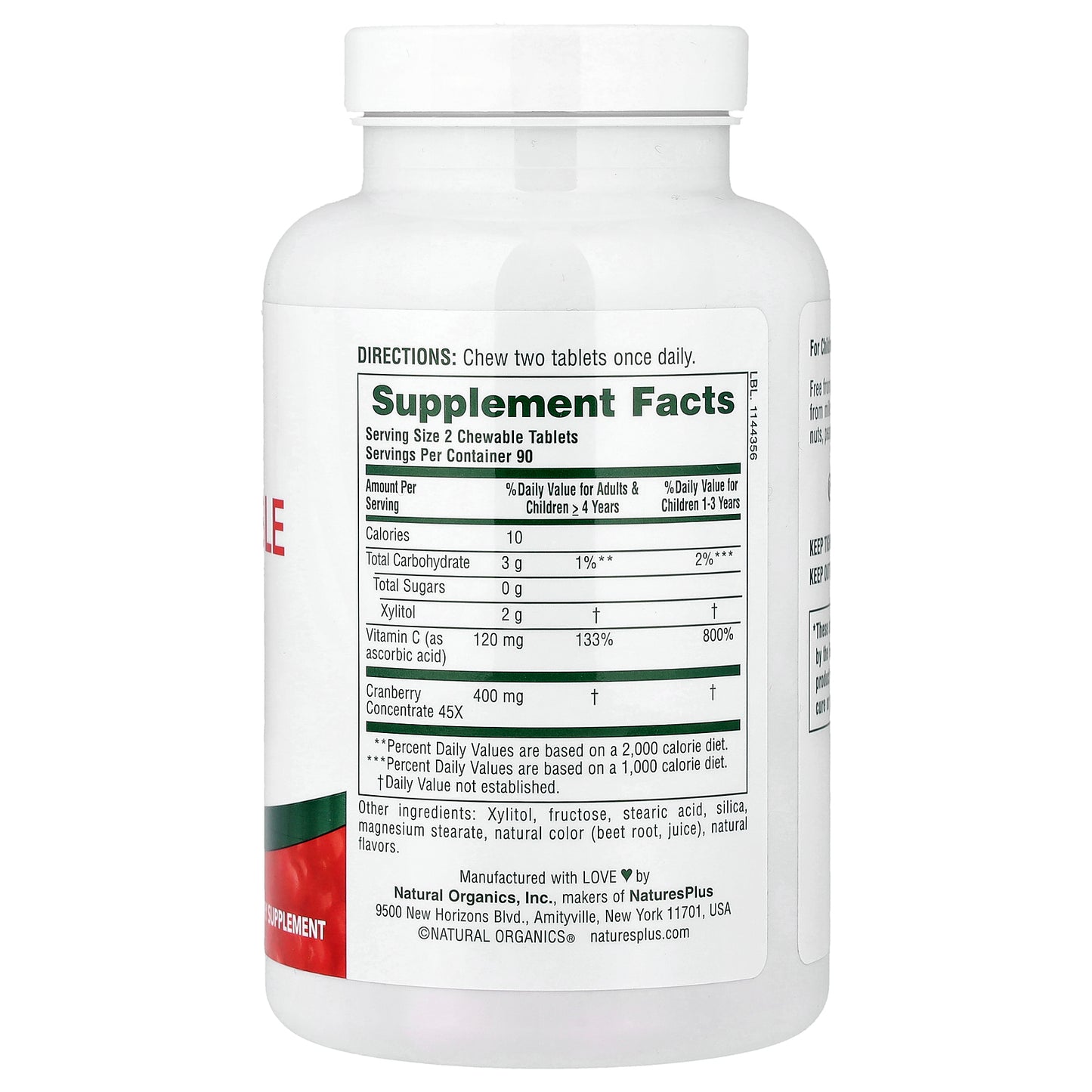 NaturesPlus, Ultra Chewable Cranberry®, 180 Heart-Shaped Chewables Tablets