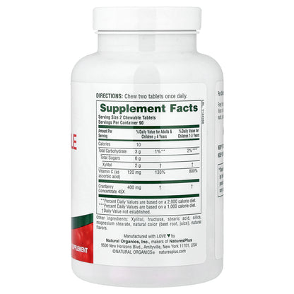 NaturesPlus, Ultra Chewable Cranberry®, 180 Heart-Shaped Chewables Tablets