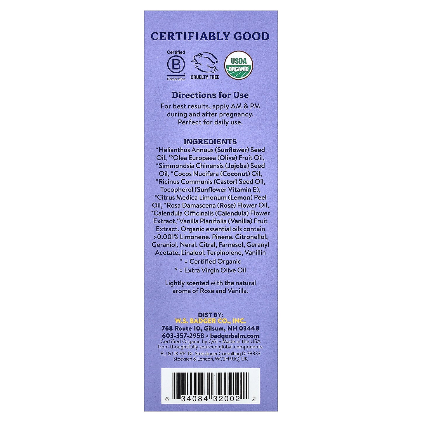 Badger, Belly Oil, Rose & Vanilla, 4 fl oz (118 ml)