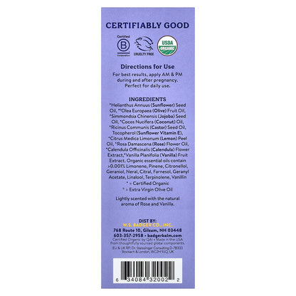 Badger, Belly Oil, Rose & Vanilla, 4 fl oz (118 ml)