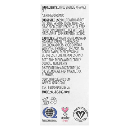 Cliganic, 100% Pure Essential Oil, Orange Oil, 0.33 fl oz (10 ml)