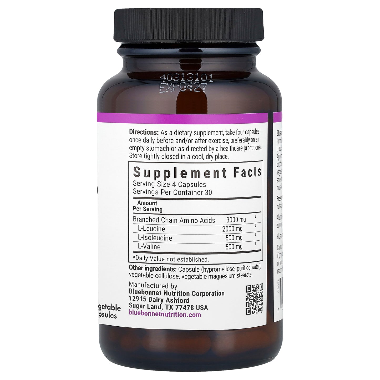 Bluebonnet Nutrition, BCAAs, 4:1:1 Ratio, 120 Vegetable Capsules