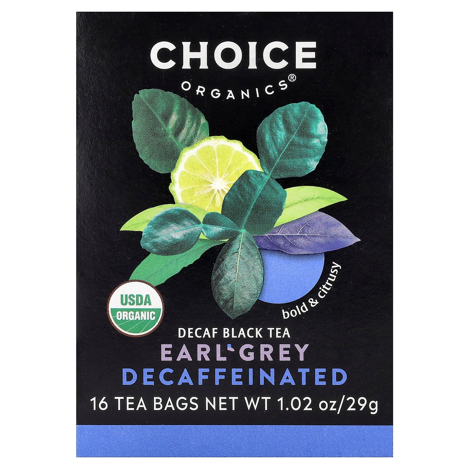Choice Organics, Black Tea, Earl Grey, Decaf , 16 Tea Bags, 1.02 oz (29 g)