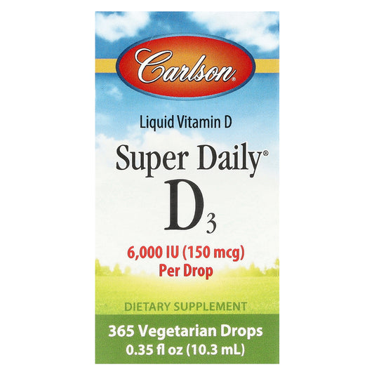Carlson, Super Daily® D3, 150 mcg (6,000 IU), 0.35 fl oz (10.3 ml)