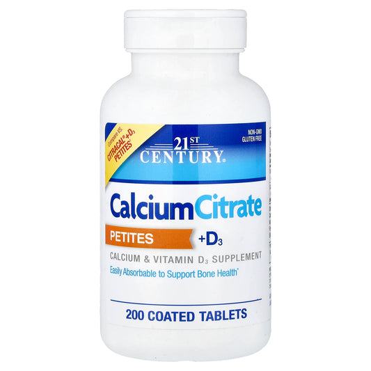 21st Century, Calcium Citrate Petites + D3, 200 Coated Tablets
