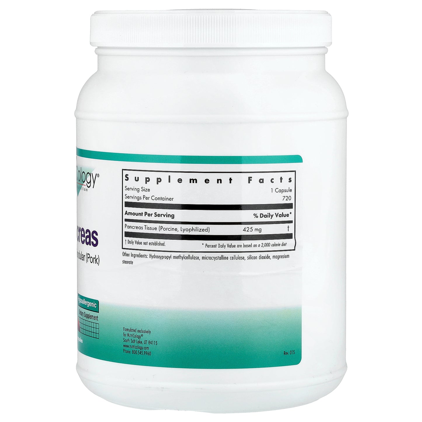 Nutricology, Pancreas, Natural Glandular (Pork), 720 Capsules (425 mg per Capsule)