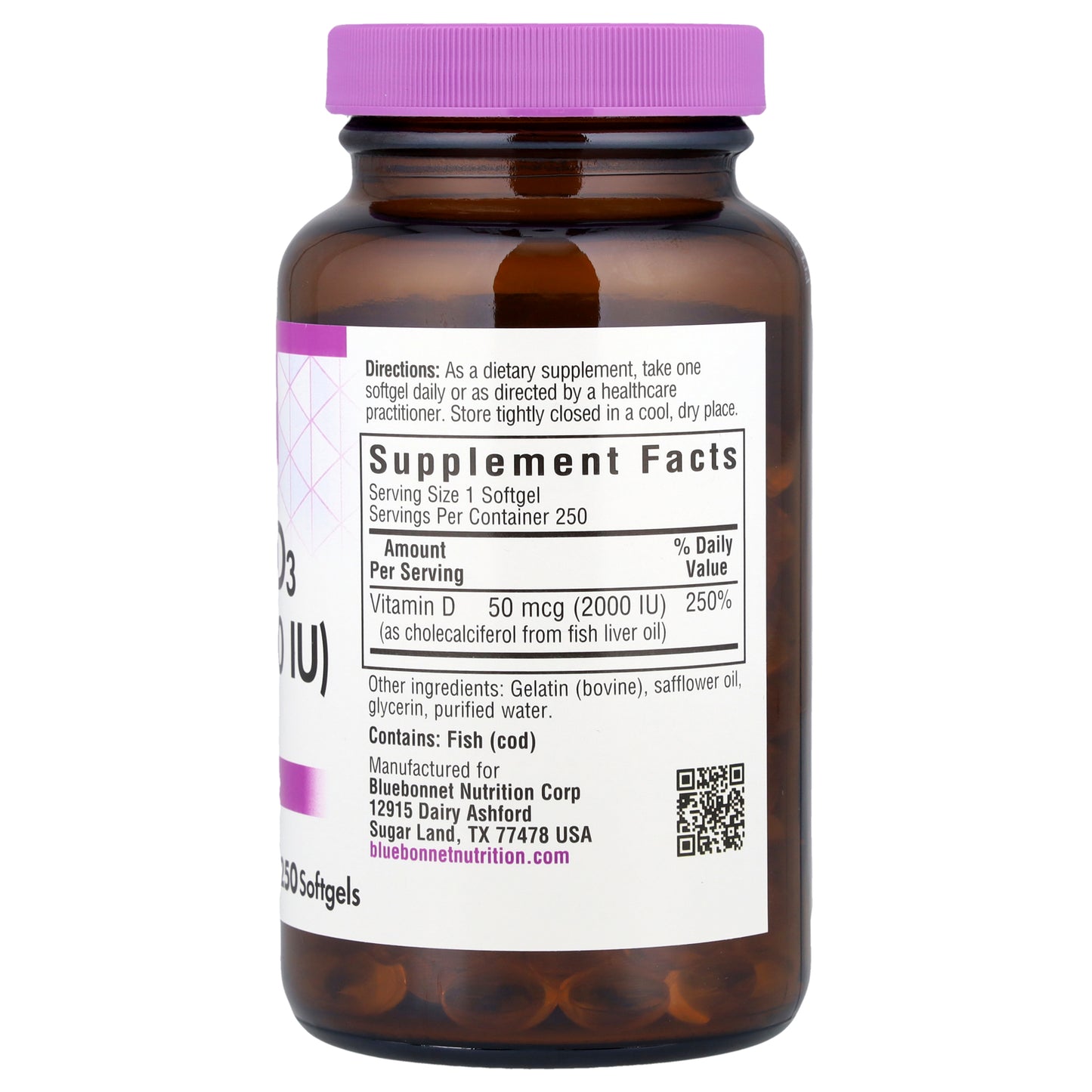 Bluebonnet Nutrition, Vitamin D3, 50 mcg (2,000 IU), 250 Softgels