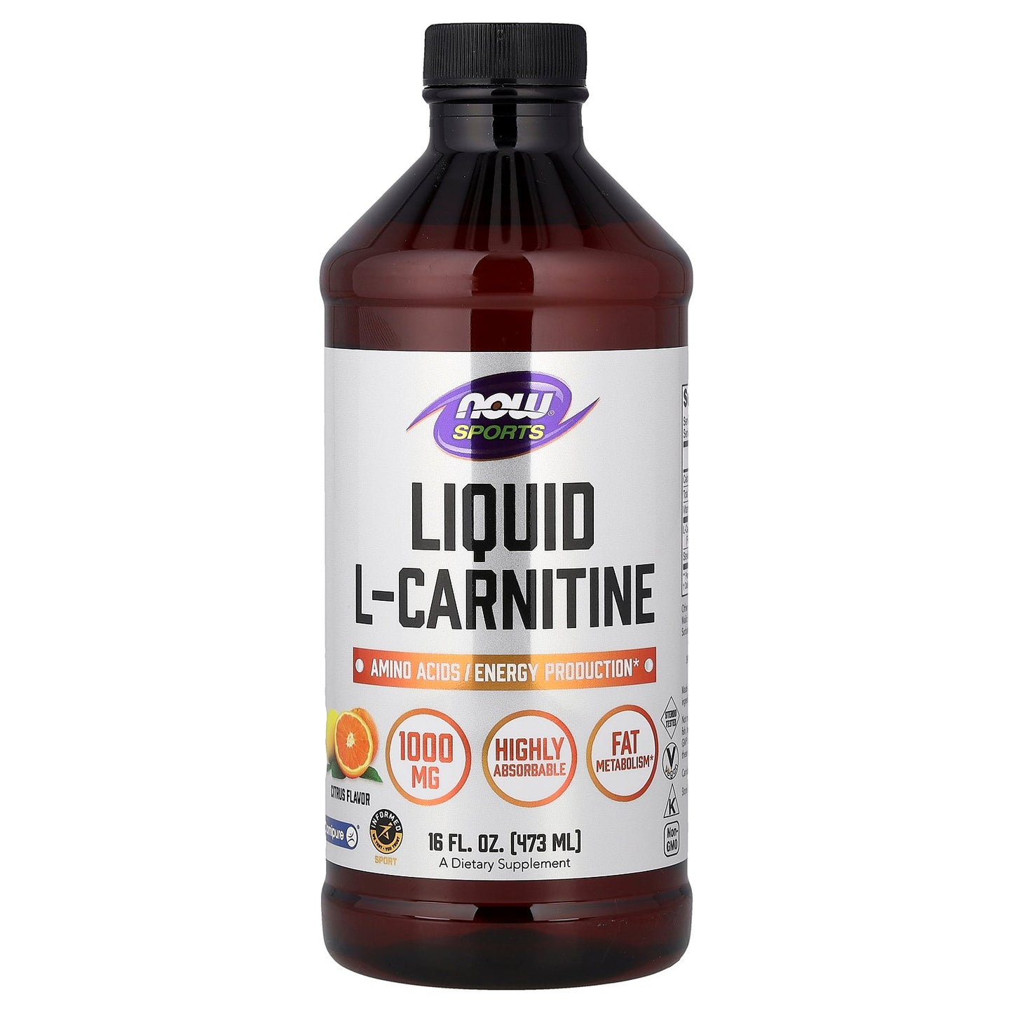 NOW Foods, Sports, Liquid L-Carnitine, Citrus, 16 fl oz (473 ml)