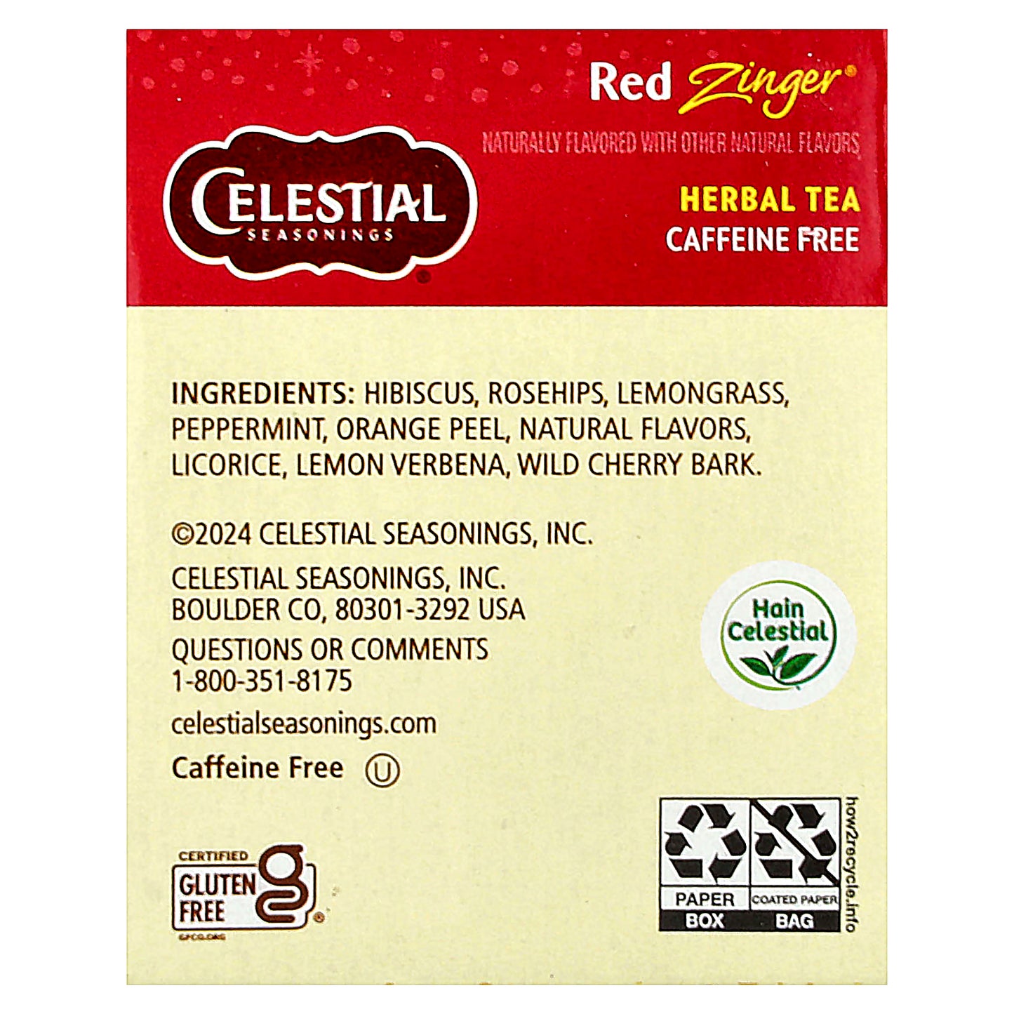 Celestial Seasonings, Herbal Tea, Red Zinger®, Caffeine Free, 20 Tea Bags, 1.7 oz (49 g)