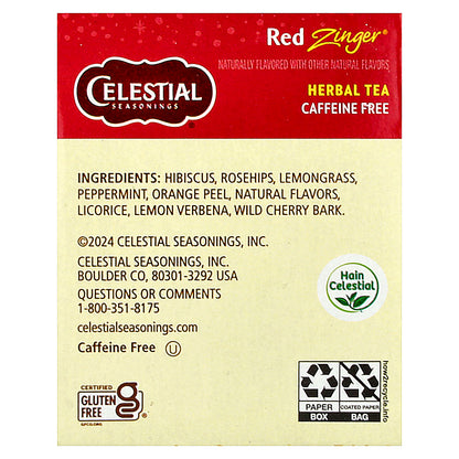 Celestial Seasonings, Herbal Tea, Red Zinger®, Caffeine Free, 20 Tea Bags, 1.7 oz (49 g)