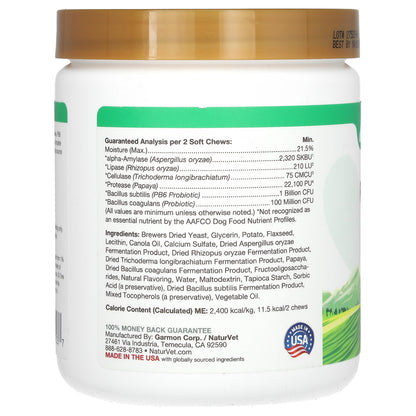 NaturVet, Advanced Probiotics & Enzymes, + Vet Strength PB6 Probiotic, For Dogs, 120 Soft Chews, 10.1 oz (288 g)