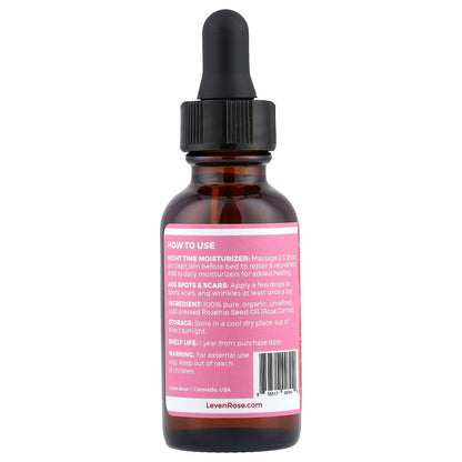 Leven Rose, 100% Pure & Organic, Rosehip Oil, 1 fl oz (30 ml)