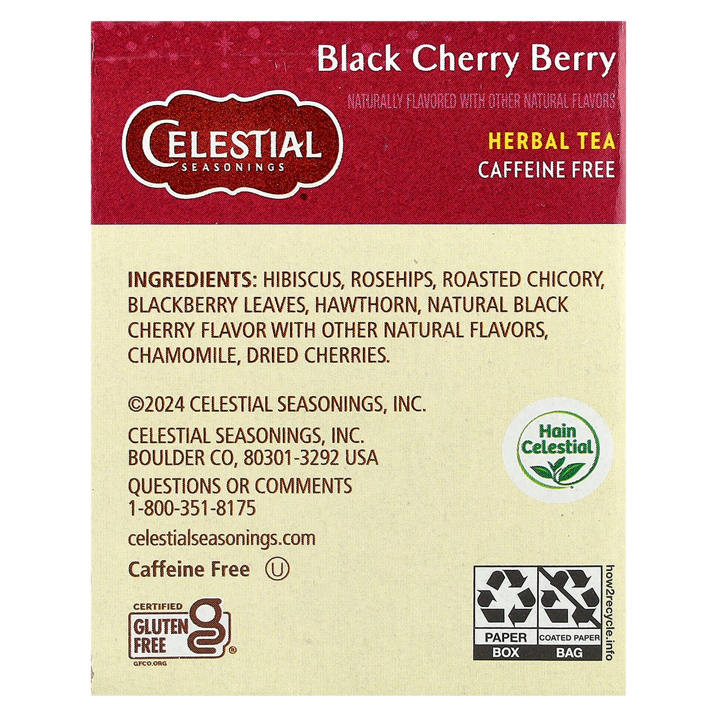 Celestial Seasonings, Herbal Tea, Black Cherry Berry, Caffeine Free, 20 Tea Bags, 1.6 oz (45 g)