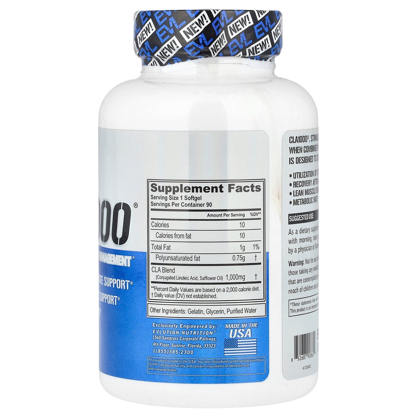 EVLution Nutrition, CLA1000®, Stimulant Free Weight Management, 90 Softgels (1,000 mg per Softgel)