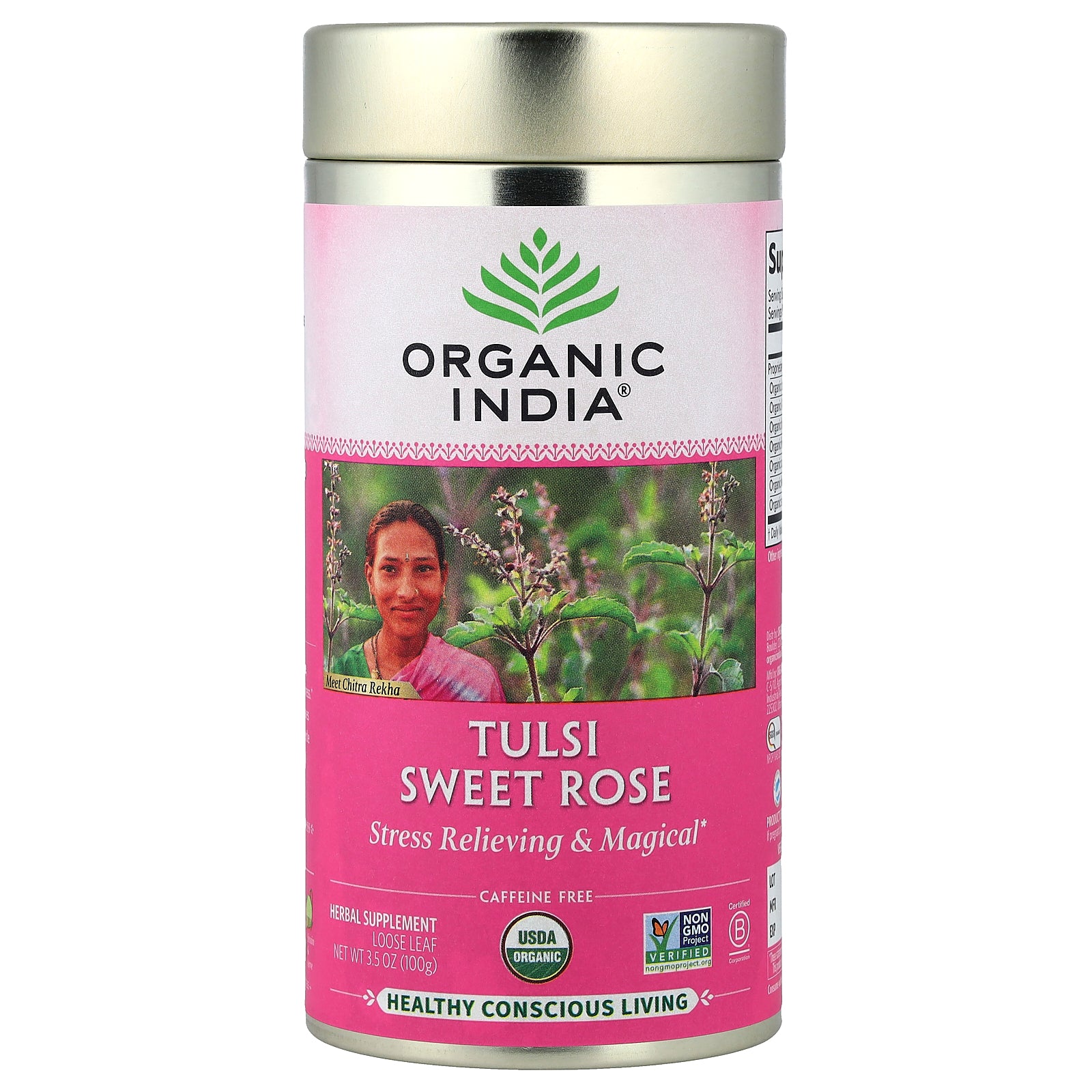 Organic India, Tulsi Sweet Rose Tea, Caffeine Free, 3.5 oz (100 g)
