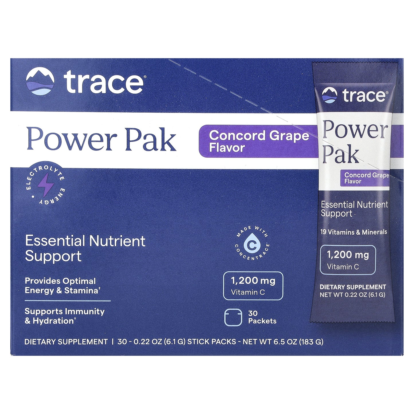Trace, Power Pak, Concord Grape, 30 Stick Packs, 0.22 oz (6.1 g) Each