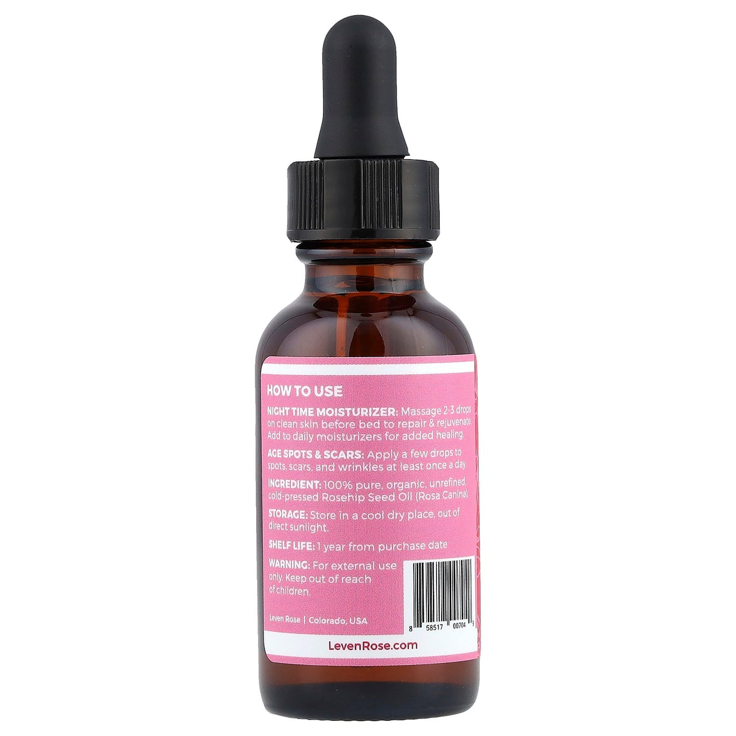 Leven Rose, 100% Pure & Organic Rosehip Oil, 1 fl oz (30 ml)