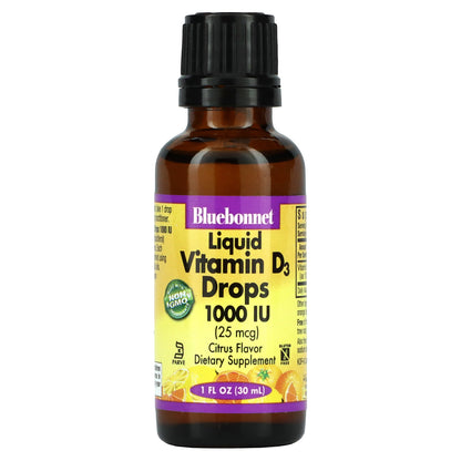 Bluebonnet Nutrition, Liquid Vitamin D3 Drops, Citrus, 25 mcg (1,000 IU), 1 fl oz (30 ml)