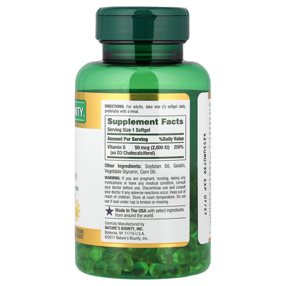 Nature's Bounty, D3, 50 mcg (2,000 IU), 350 Rapid Release Softgels