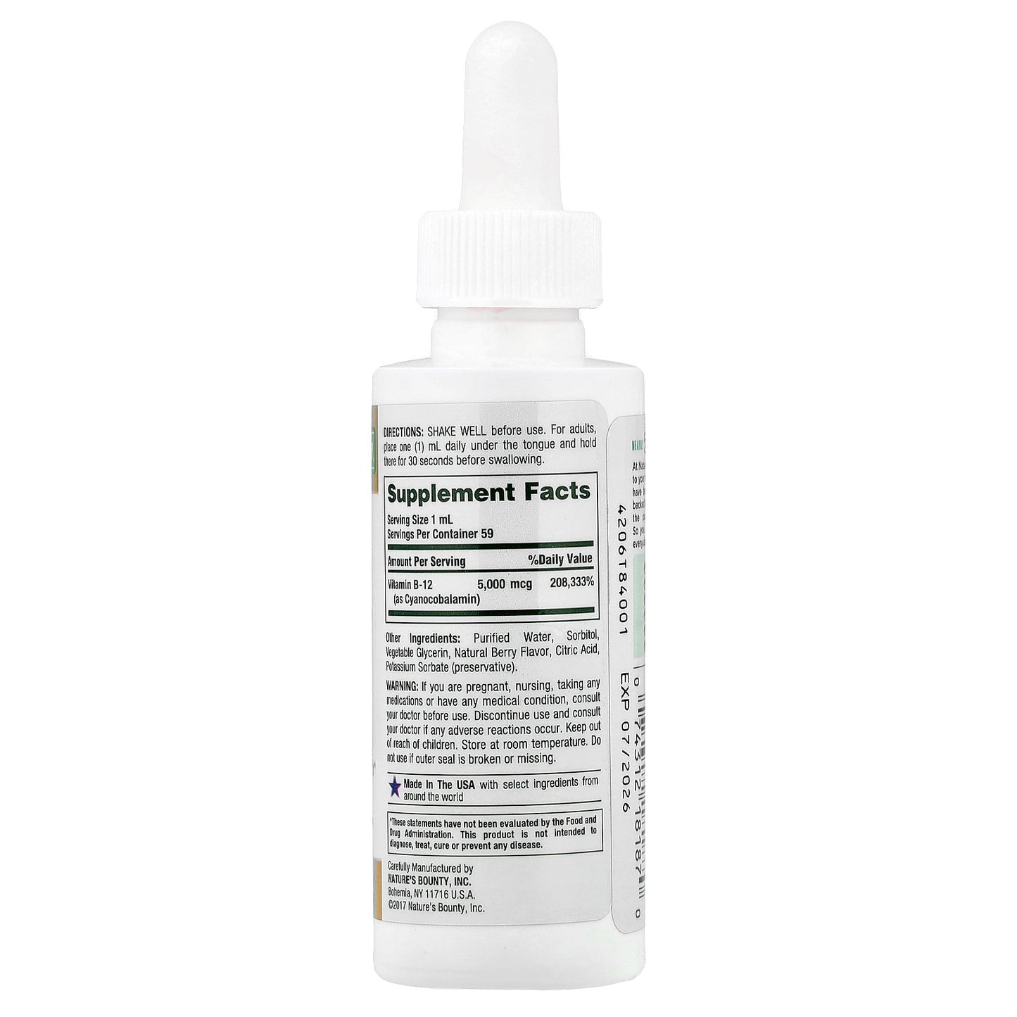 Nature's Bounty, B-12, Sublingual Liquid, 5,000 mcg, 2 fl oz (59 ml)