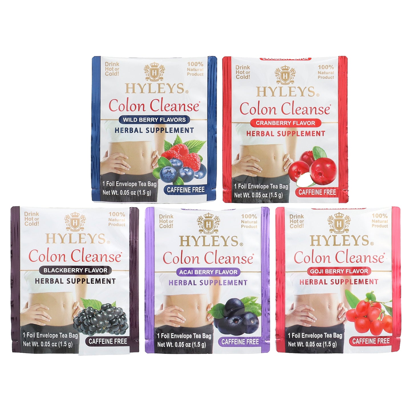 Hyleys Tea, Colon Cleanse, Assorted Tea Collection, Caffeine Free, 42 Foil Envelope Tea Bags, 2.22 oz (63 g)