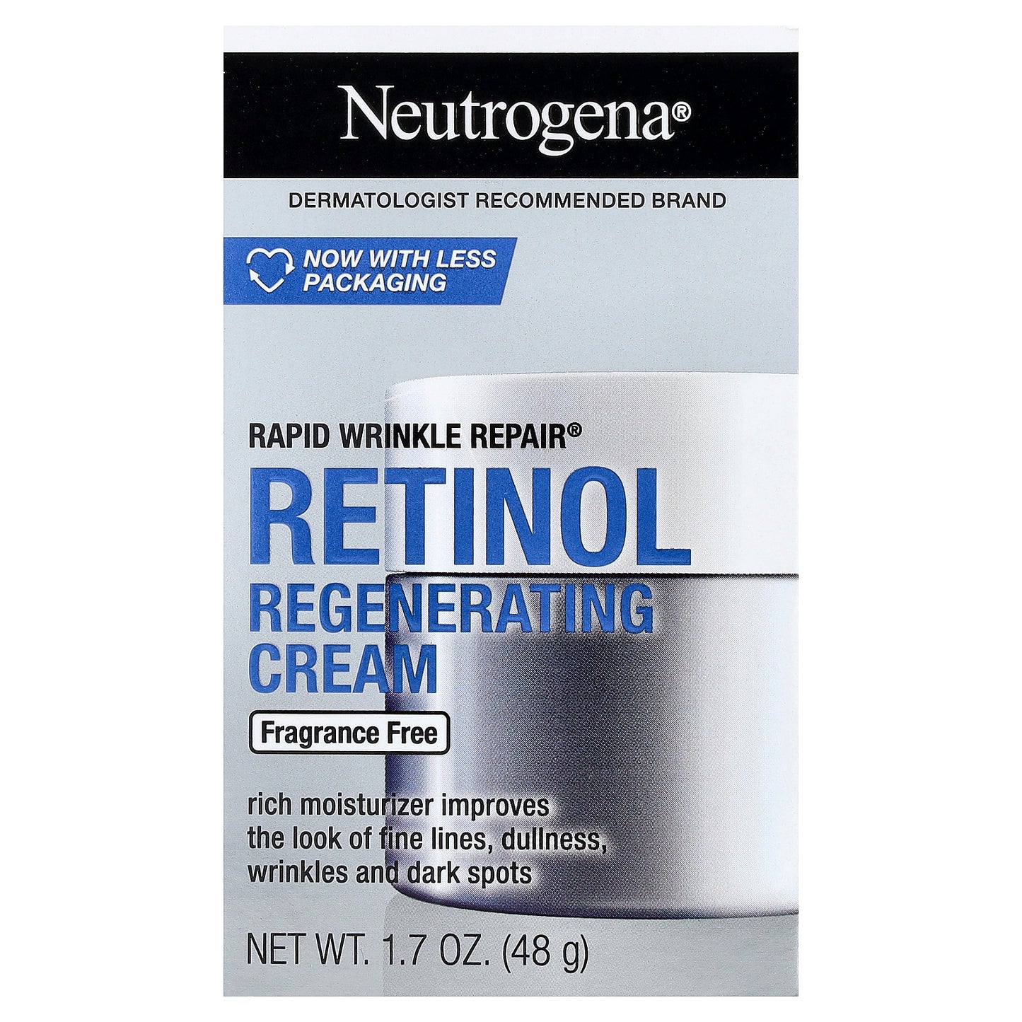 Neutrogena, Rapid Wrinkle Repair®, Retinol Regenerating Cream, Fragrance Free, 1.7 oz (48 g)