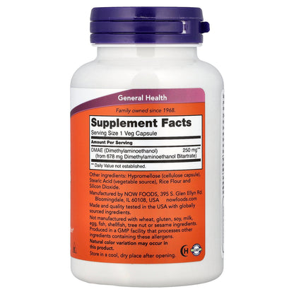 NOW Foods, DMAE, 250 mg, 100 Veg Capsules