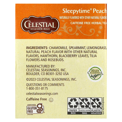 Celestial Seasonings, Herbal Tea, Sleepytime® Peach, Caffeine Free, 20 Tea Bags, 1.1 oz (30 g)