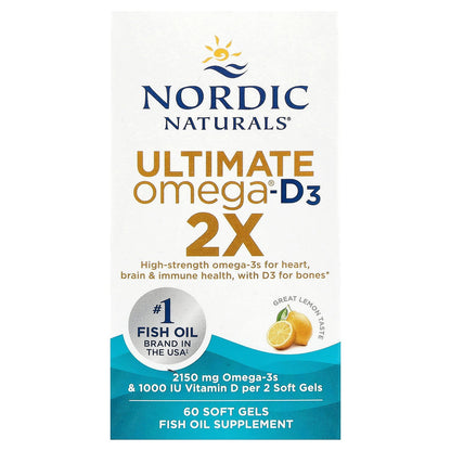 Nordic Naturals, Ultimate Omega®-D3 2X, Great Lemon, 60 Soft Gels