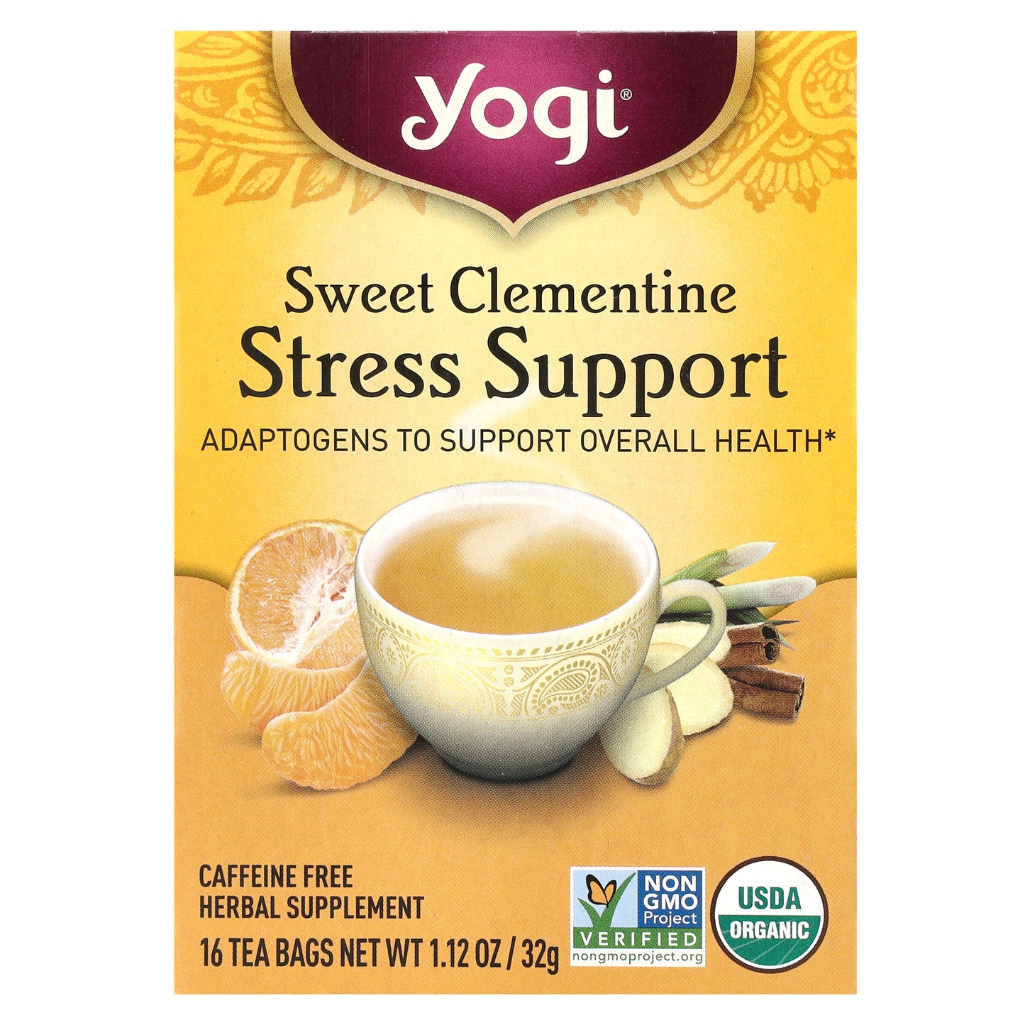 Yogi Tea, Stress Support, Sweet Clementine, Caffeine Free, 16 Tea Bags, 1.12 oz (32 g)