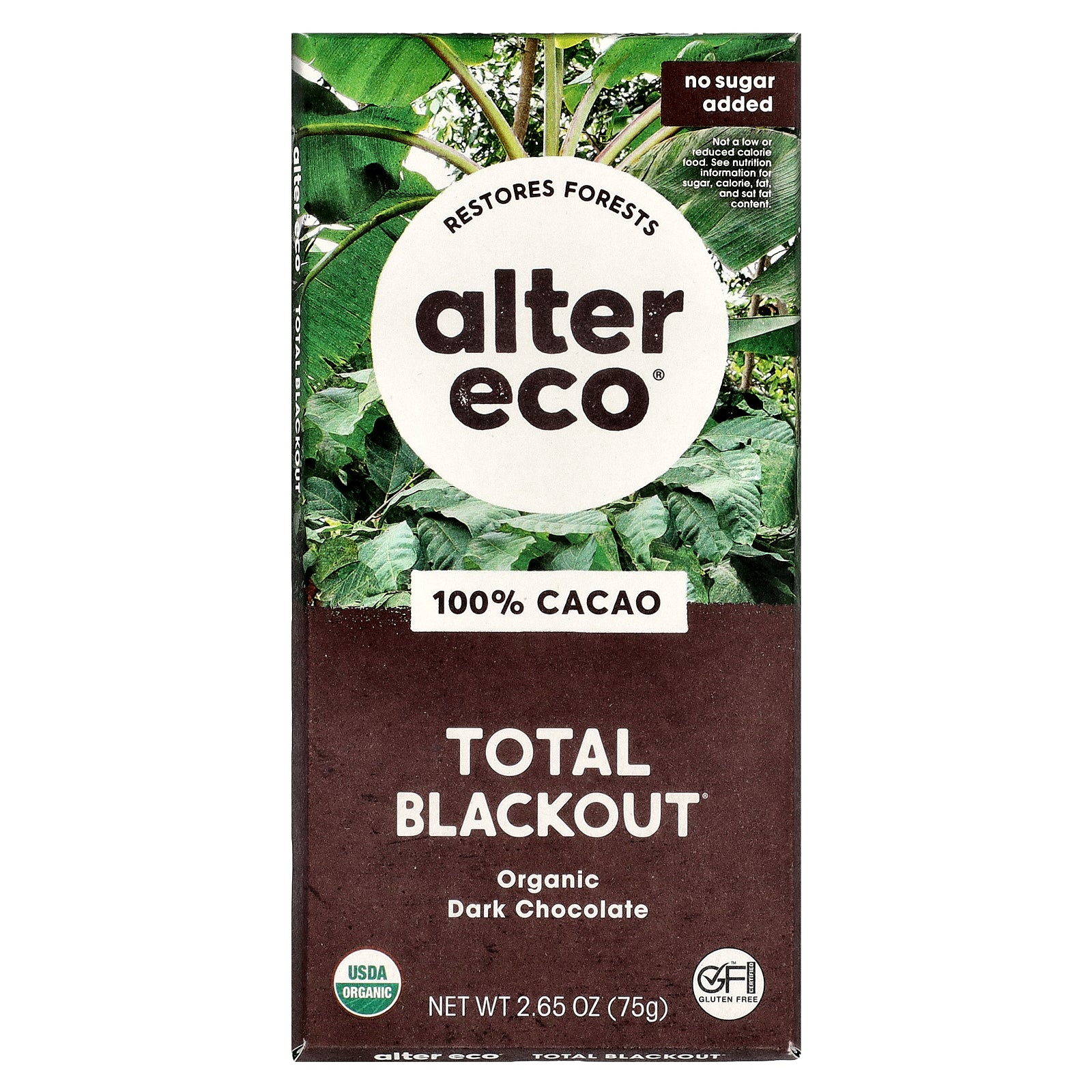 Alter Eco, Total Blackout®, Organic Dark Chocolate Bar, 100% Cacao, 2.65 oz (75 g)