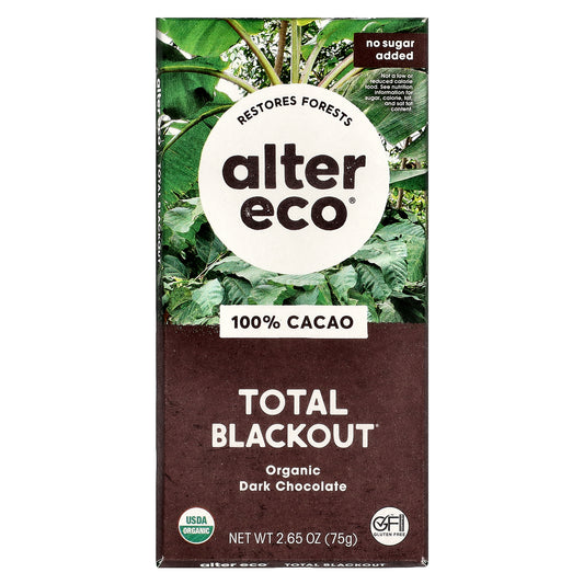 Alter Eco, Total Blackout®, Organic Dark Chocolate Bar, 100% Cacao, 2.65 oz (75 g)