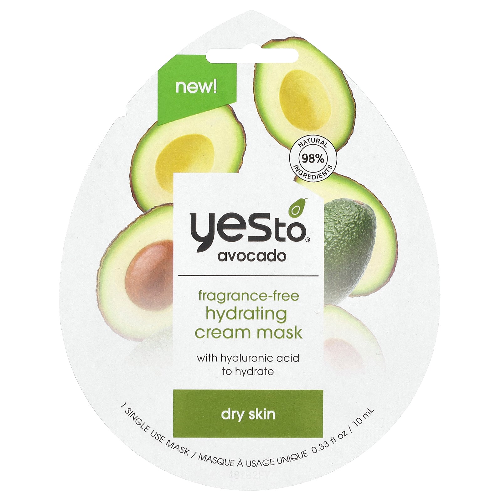 Yes To, Hydrating Cream Beauty Mask, Avocado, Dry Skin, Fragrance-Free, 1 Sheet Mask, 0.33 fl oz (10 ml)