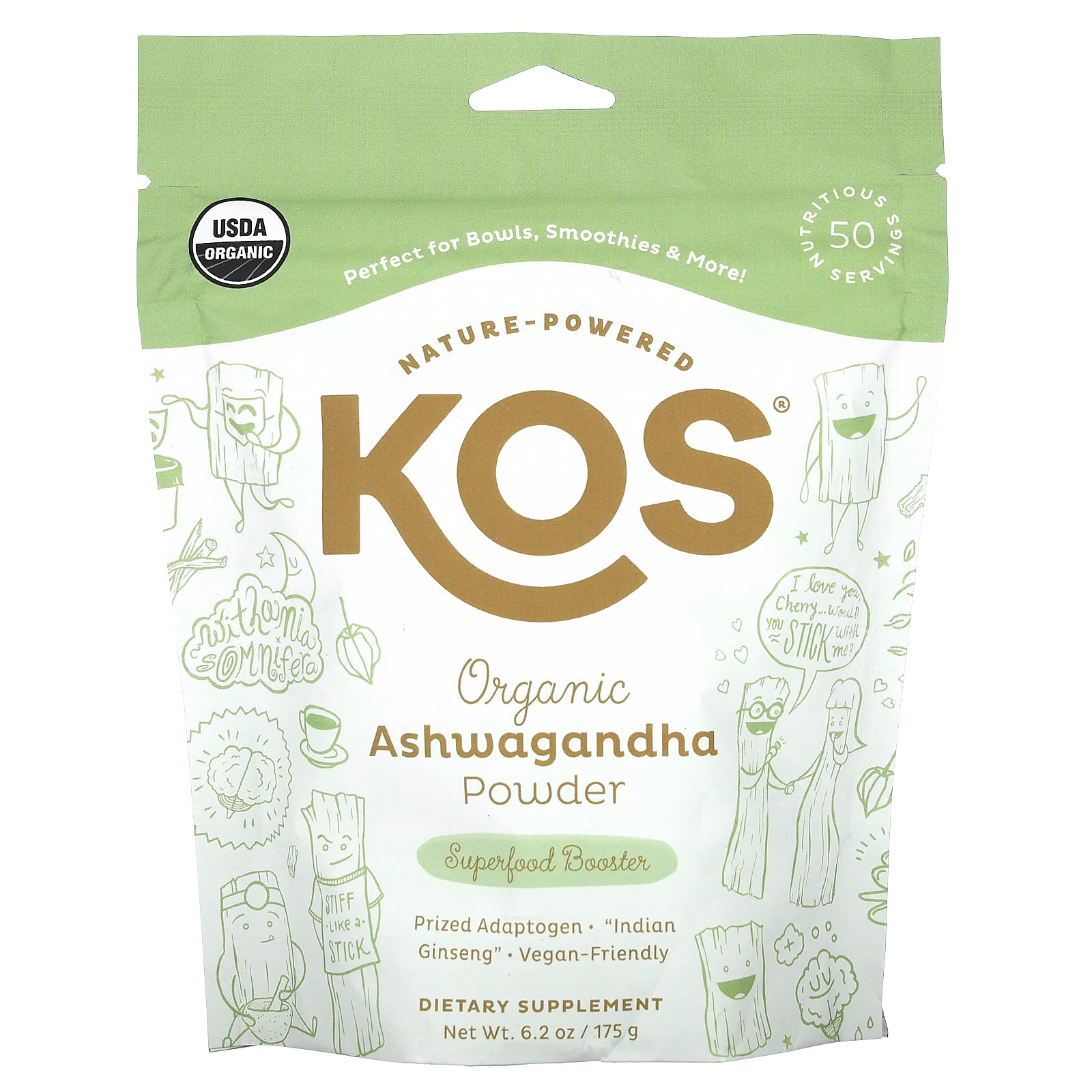 KOS, Organic Ashwagandha Powder, 6.2 oz (175 g)