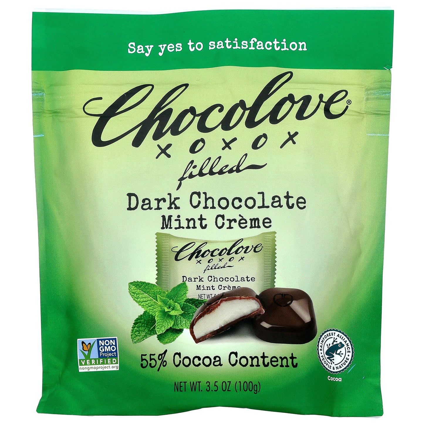 Chocolove, Filled Dark Chocolate, Mint Creme, 55% Cocoa, 3.5 oz (100 g)