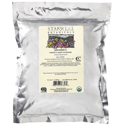 Starwest Botanicals, Organic Yarrow Flower, Cut & Sifted, 1 lb (453.6 g)