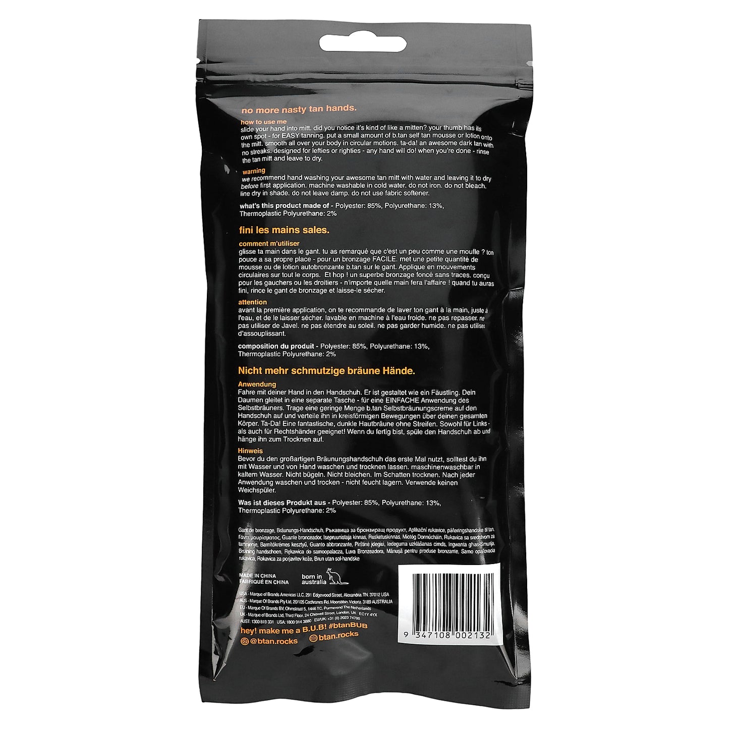 b.tan, I Don't Want Tan on my Hands, Tan Mitt, Black, 1 Mitt