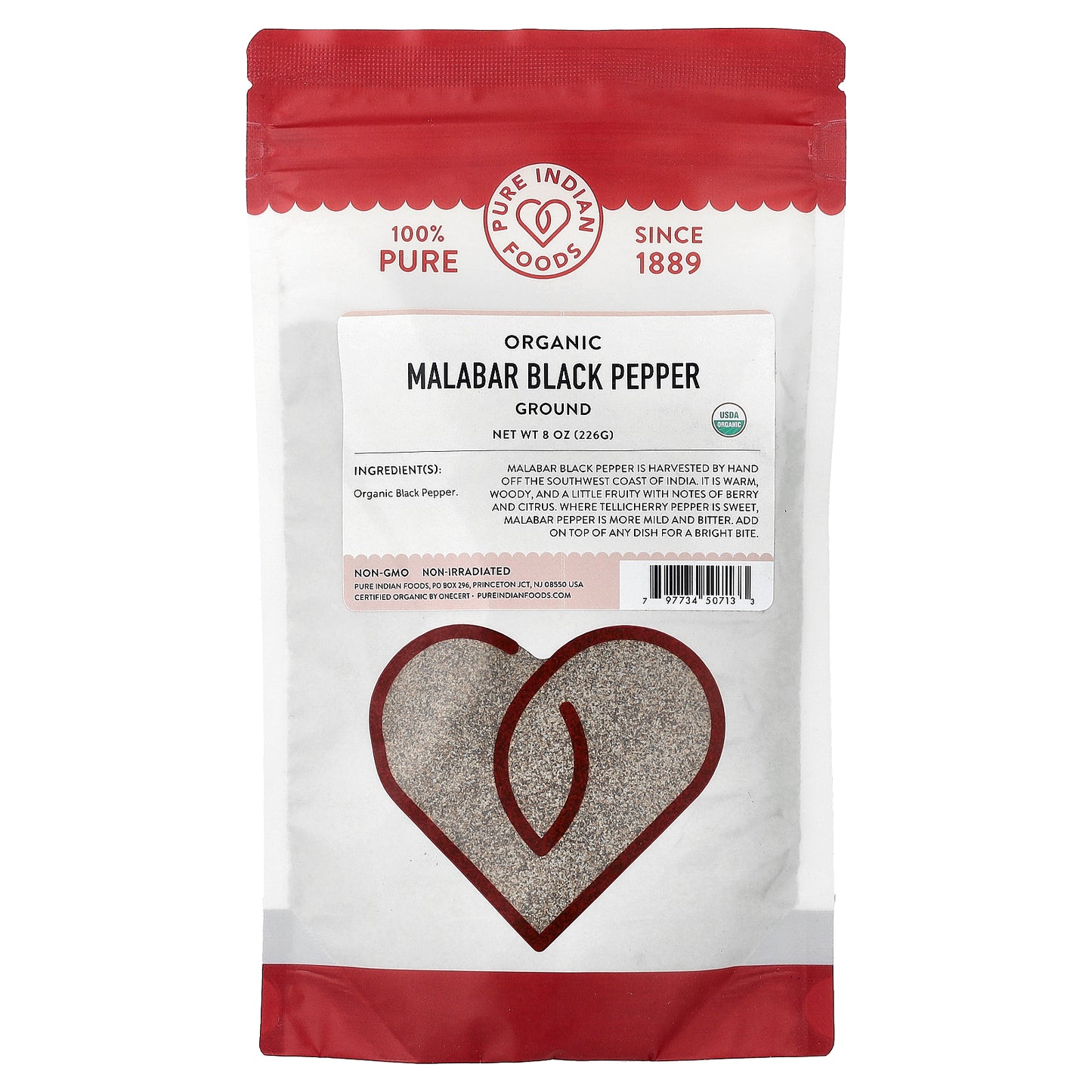 Pure Indian Foods, Organic Malabar Black Pepper, Ground, 8 oz (226 g)