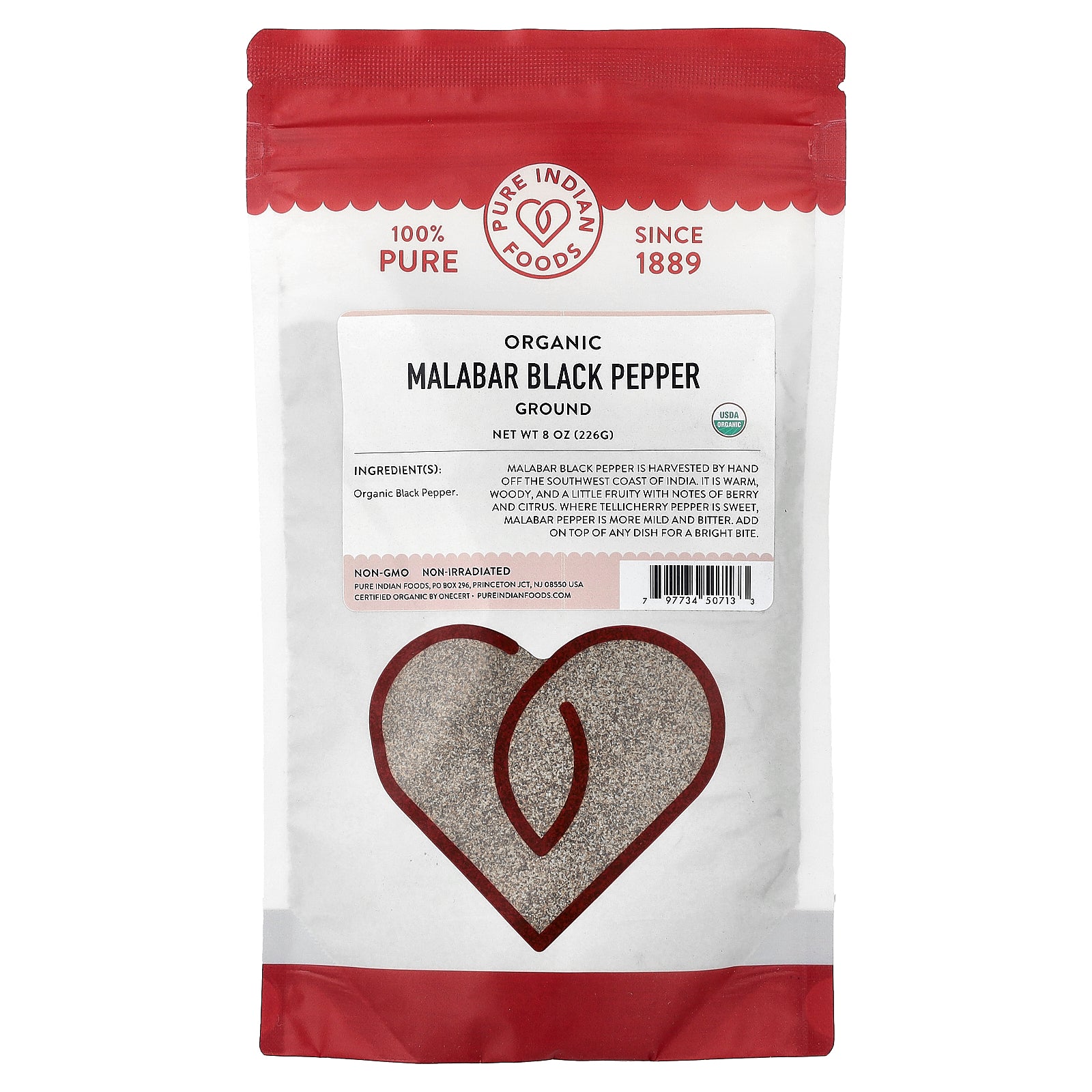 Pure Indian Foods, Organic Malabar Black Pepper, Ground, 8 oz (226 g)