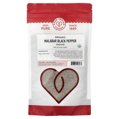 Pure Indian Foods, Organic Malabar Black Pepper, Ground, 8 oz (226 g)