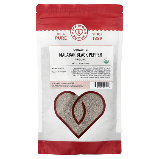 Pure Indian Foods, Organic Malabar Black Pepper, Ground, 8 oz (226 g)