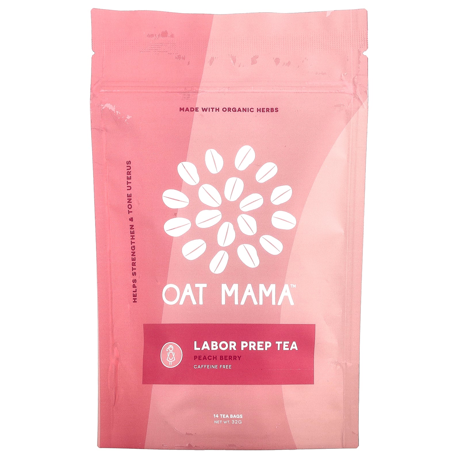Oat Mama, Labor Prep Tea, Peach Berry, Caffeine Free, 14 Tea Bags, 32 g