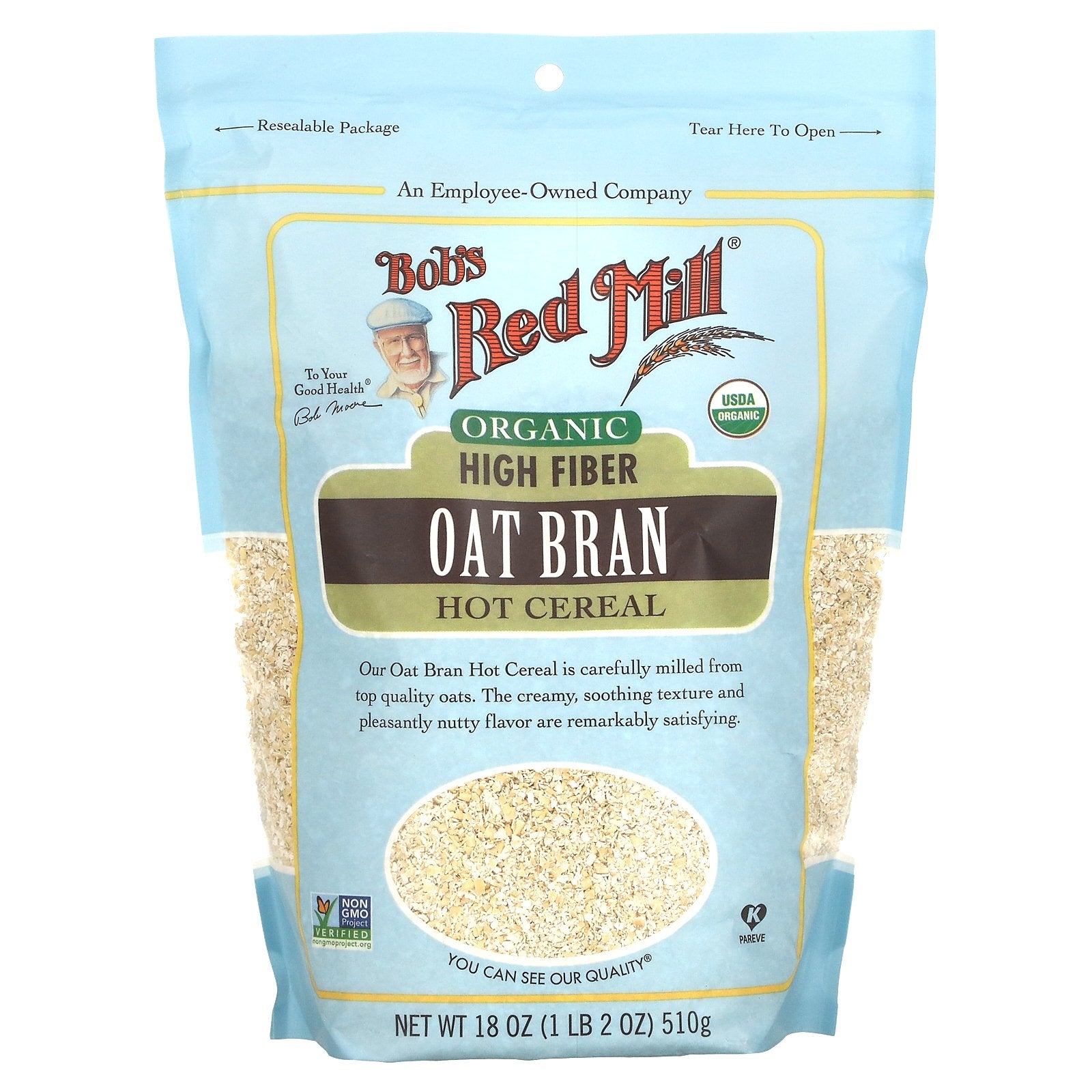 Bob's Red Mill, Organic High Fiber Oat Bran Hot Cereal, 18 oz (510 g)