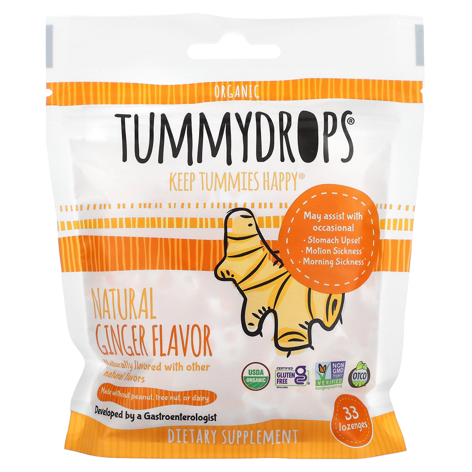 Tummydrops, Organic Natural Ginger, 33 Lozenges