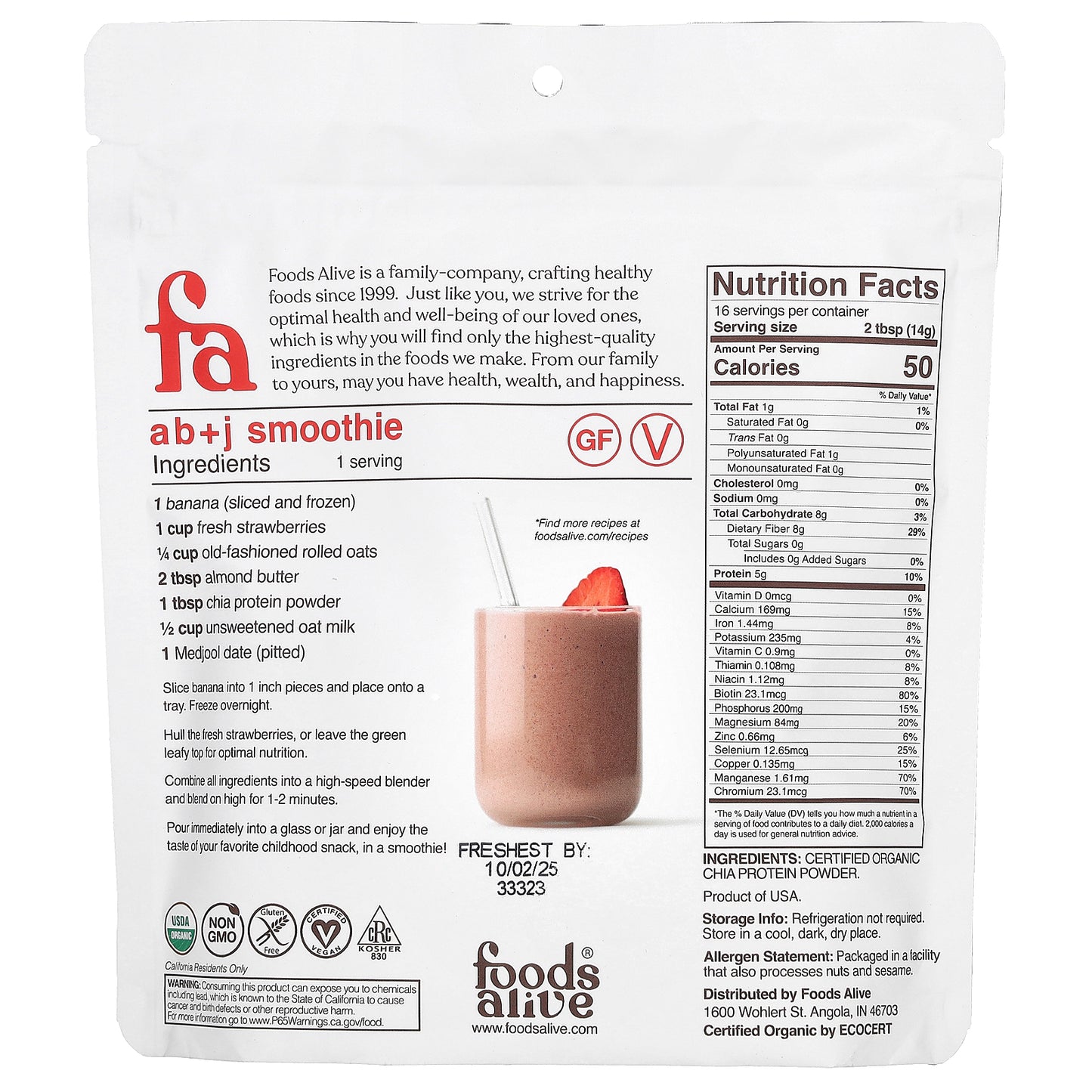 Foods Alive, Organic Chia Protein Powder, 8 oz (227 g)