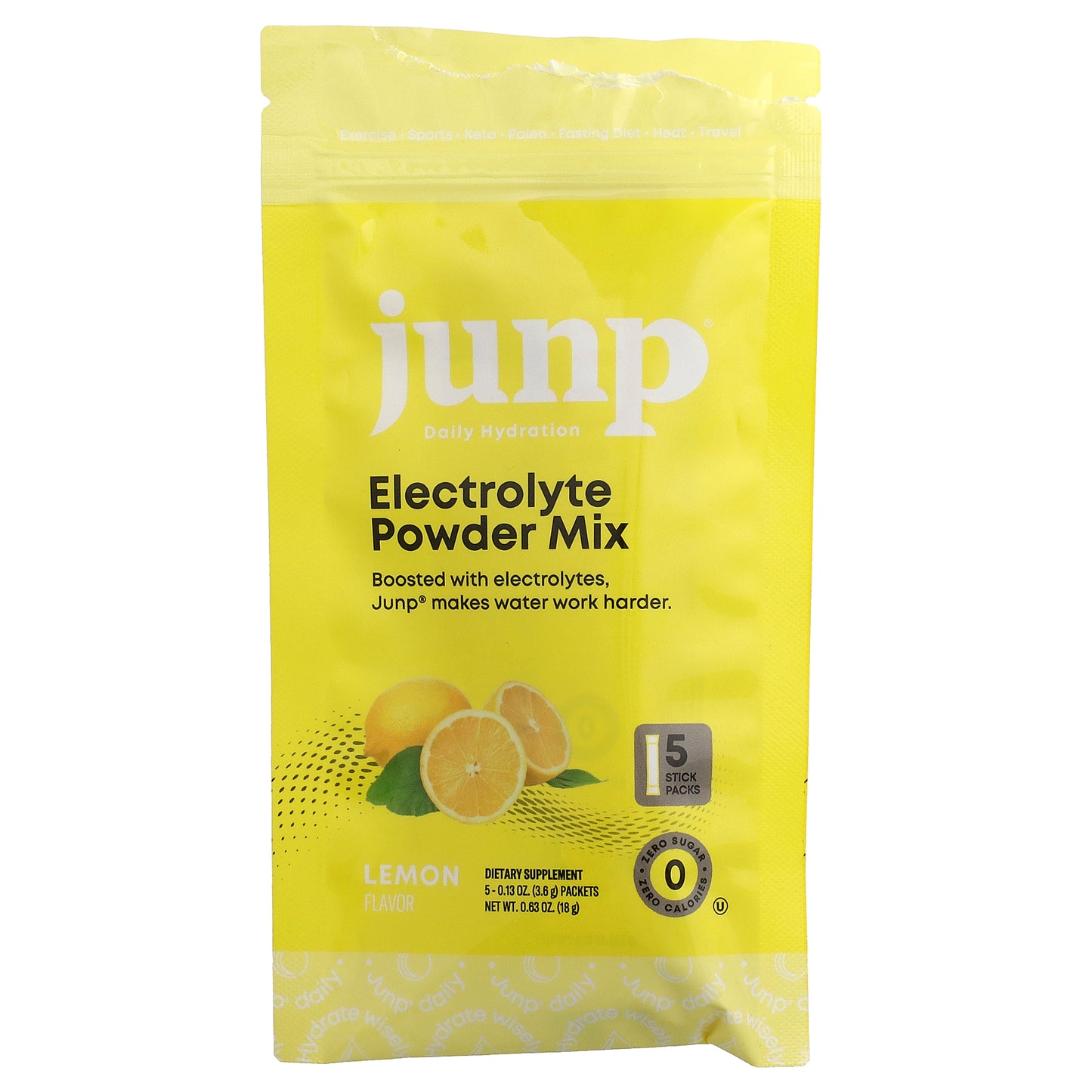 JUNP Hydration, Electrolyte Powder Mix, Lemon, 5 Stick Packs, 0.13 oz (3.6 g) Each