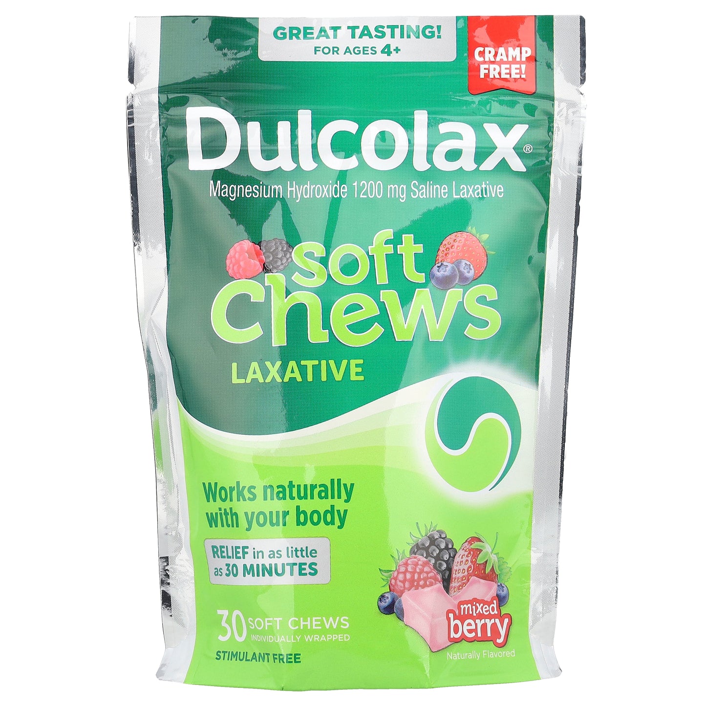 Dulcolax, Soft Chews Laxative, For Ages 4+, Mixed Berry, 30 Soft Chews