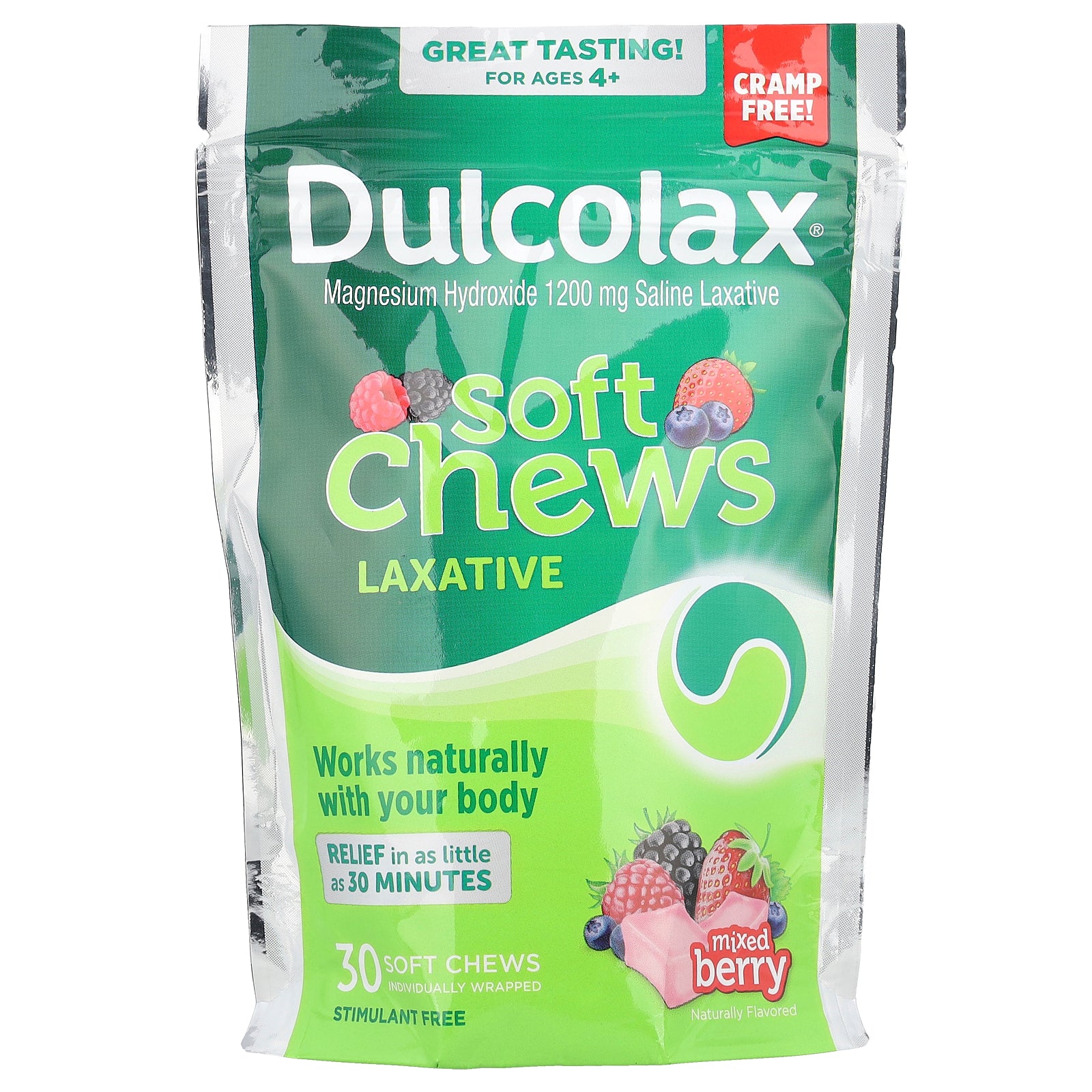 Dulcolax, Soft Chews Laxative, For Ages 4+, Mixed Berry, 30 Soft Chews