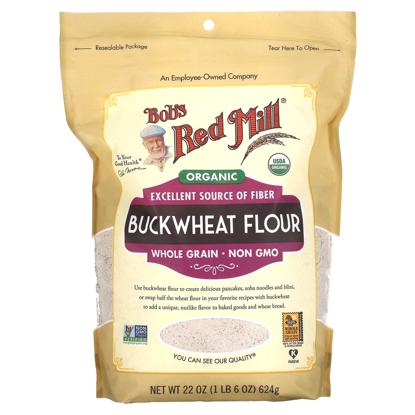 Bob's Red Mill, Organic Buckwheat Flour, Whole Grain, 22 oz (624 g)